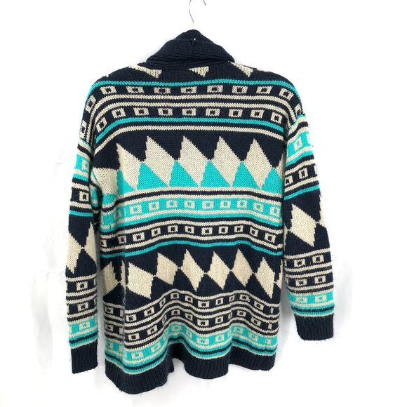 Love by Design open front cardigan sweater Blue southwest pattern southwestern L - Picture 2 of 8